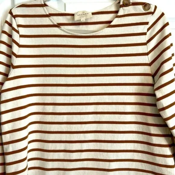 SEZANE COLETTE MARINIÈRE ECRU CAMEL STRIPED XL - Picture 5 of 6